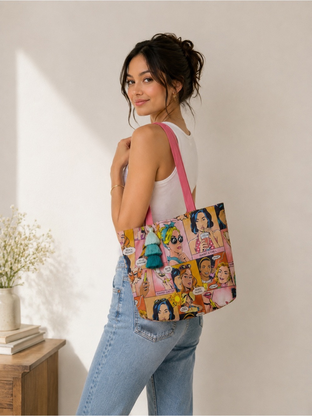 Estee Lauder Pink and Orange Comic Print Tote